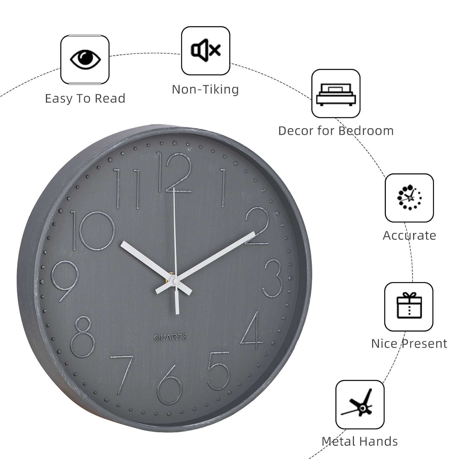 Kuber Industries Wall Clock | Fancy Watch Wall Clocks | Office Wall Clock | Clock for Living Room | Clock for Bedroom | Clock for Hall | Machinery-Quartz | 12 Inch | 2020E-Gray Arabian