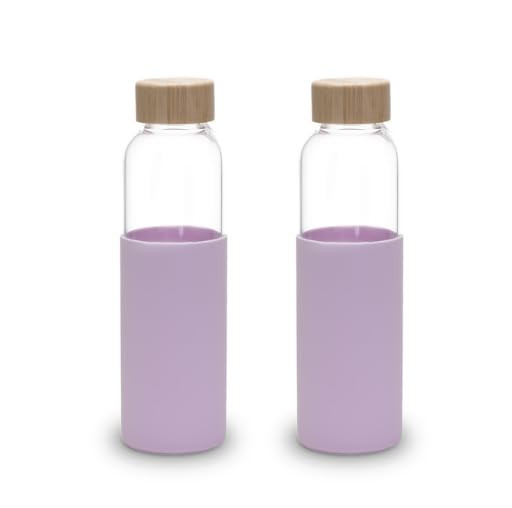 Kuber Industries Water Bottle | Glass Bottle | Sleeve Protection Bottle | Bamboo Lid Water Bottle | Travel Round Bottle | XB5501-PURP | 550 ML | Purple