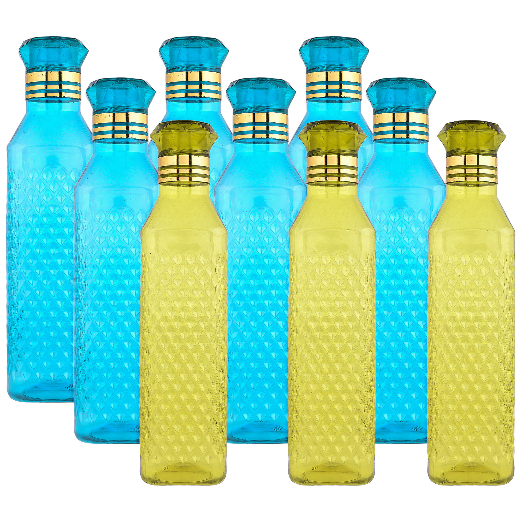 Kuber Industries Water Bottle | Plastic Water Bottle for Fridge | Water Bottle for Kitchen | Ideal for Restaurant | Water Bottle for Refrigerator | Square H2O Bottle | 1 LTR | Pack of 9 | Multi