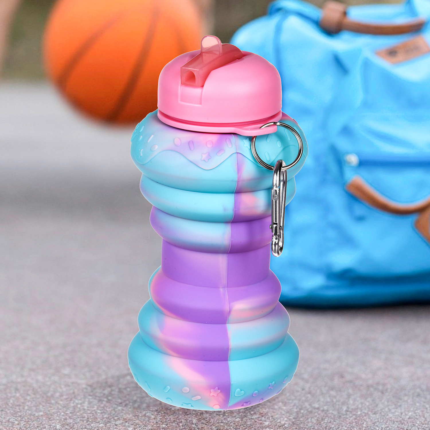 Kuber Industries Water Bottle | Silicone School Water Bottle | Expandable Water Bottle | Flip Cap Water Bottle | Gym Water Bottle | Sports Water Bottle | 600 ML | Pink