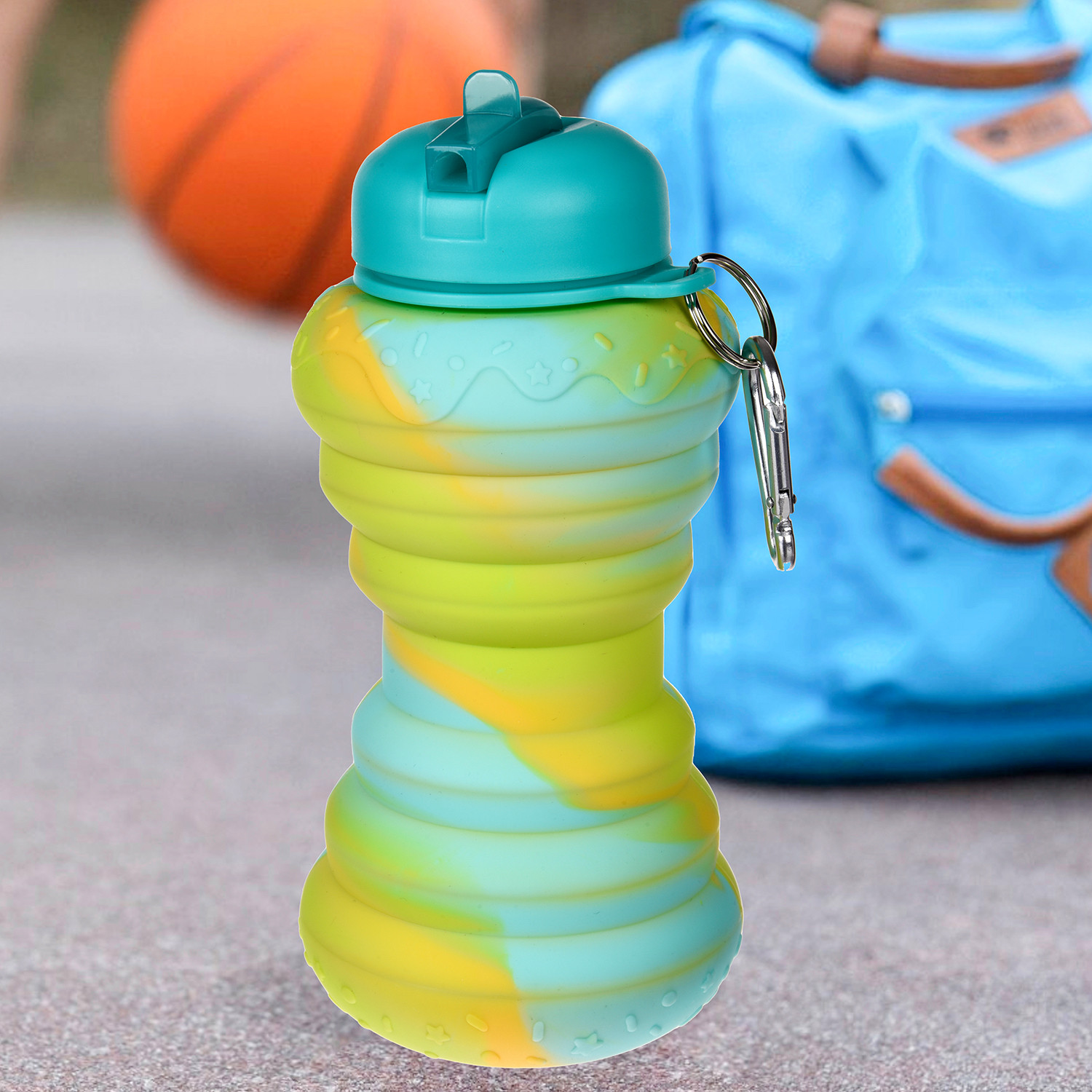 Kuber Industries Water Bottle | Silicone School Water Bottle | Expandable Water Bottle | Flip Cap Water Bottle | Gym Water Bottle | Sports Water Bottle | 600 ML | Green