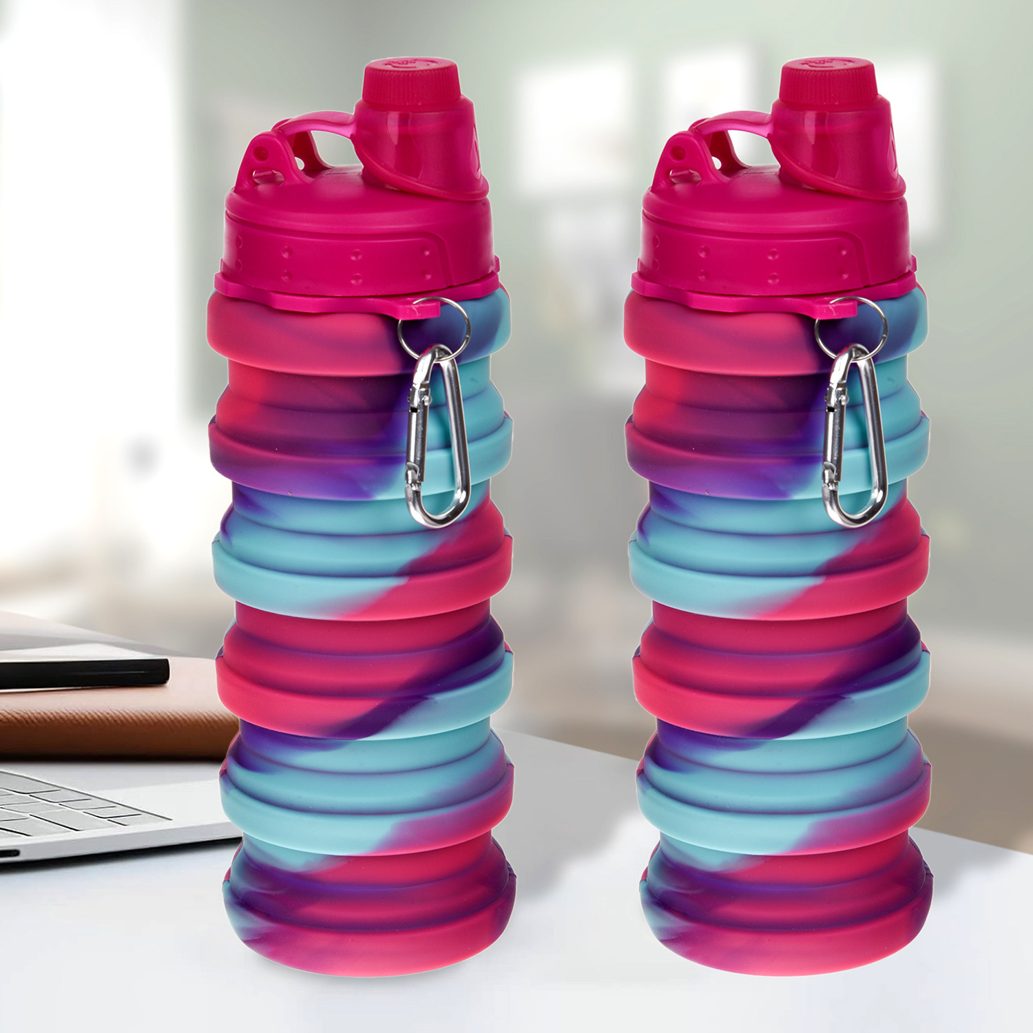 Kuber Industries Water Bottle | Silicone School Water Bottle | Expandable Water Bottle | Folding Water Bottle | Gym Water Bottle | Sports Water Bottle | 500 ML | Rani