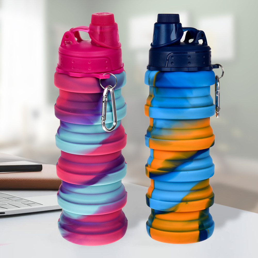Kuber Industries Water Bottle | Silicone School Water Bottle | Expandable Water Bottle | Folding Water Bottle | Gym Water Bottle | Sports Water Bottle | 500 ML | Pack of 2 | Multicolor