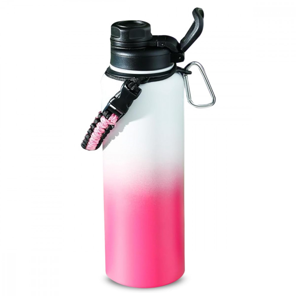 Kuber Industries Water Bottle | Steel Water Bottle for Daily Use | Vacuum Insulated Flask Water Bottle with Rope | Hot &amp; Cold Water Bottle | 1200 ML | LX-230615 | Pink &amp; White