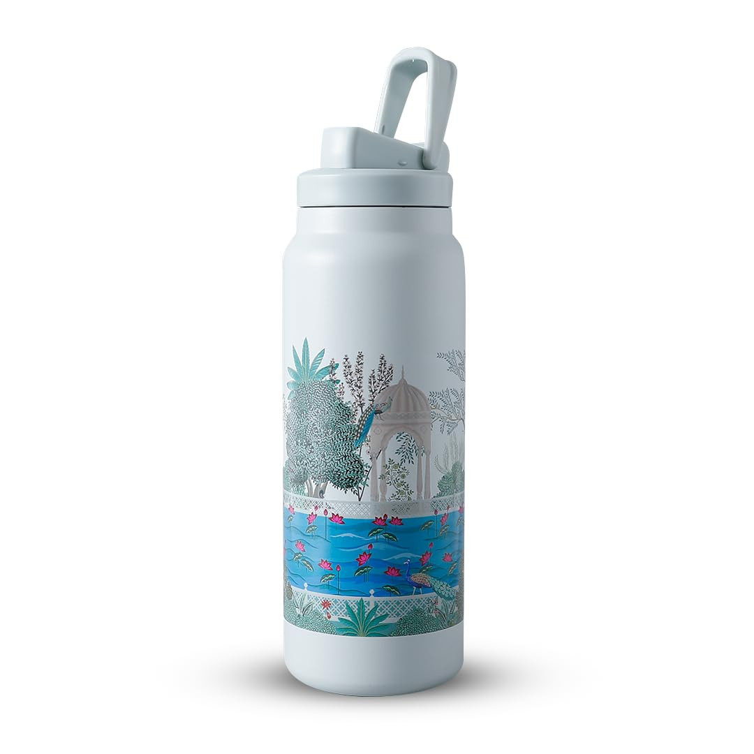 Kuber Industries Water Bottle | Vacuum Insulated Travel Bottle | Gym Water Bottle | Hot & Cold Water Bottle | Printed Bottle with Sipper Cap | DA230807 | 900 ML | Gray
