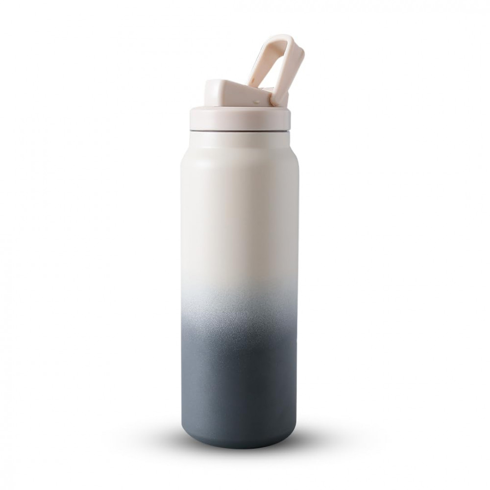 Kuber Industries Water Bottle | Vacuum Insulated Travel Bottle | Gym Water Bottle | Hot &amp; Cold Water Bottle | Water Bottle with Sipper Cap | DA230802 | 900 ML | Beige &amp; Grey