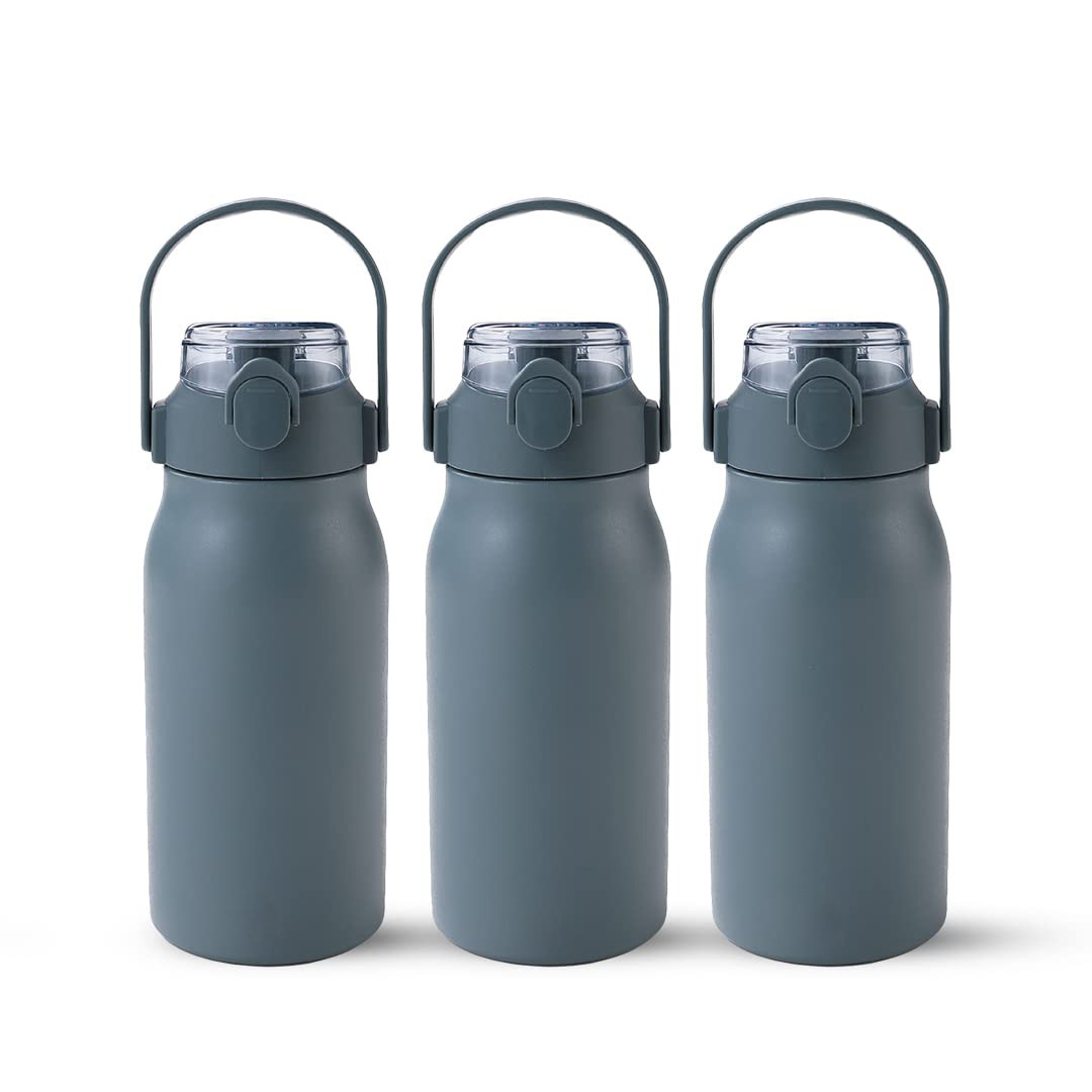 Kuber Industries Water Bottle | Vacuum Insulated Travel Bottle | Hot & Cold Water Bottle | Sipper Lid & Handle Water Bottle | 1000 ML | Pack of 3 | HH-22111B | Blue
