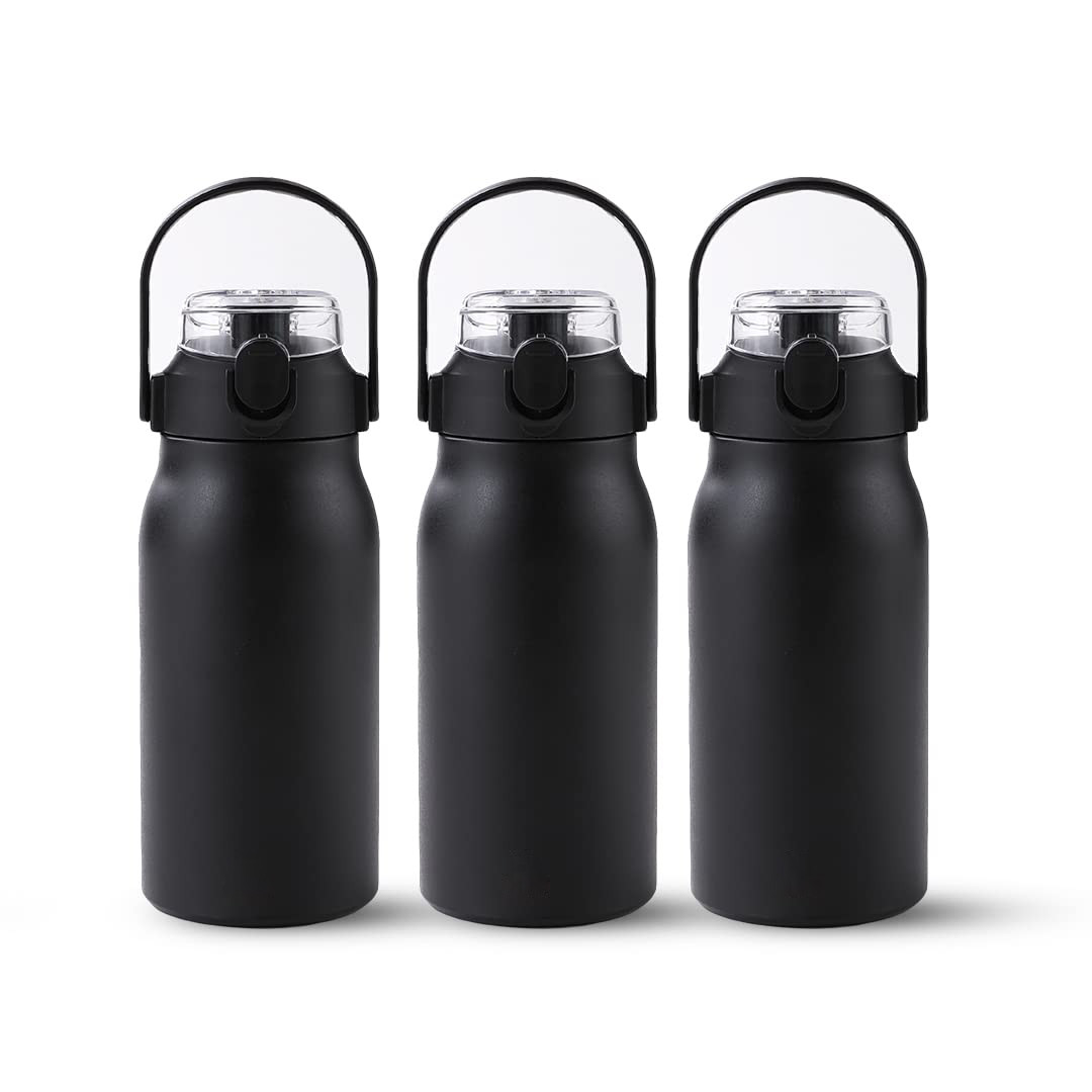 Kuber Industries Water Bottle | Vacuum Insulated Travel Bottle | Hot & Cold Water Bottle | Sipper Lid & Handle Water Bottle | 1000 ML | Pack of 3 | HH-22111A | Black