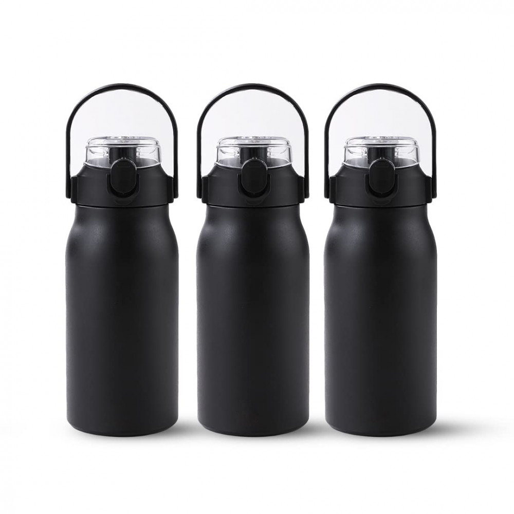 Kuber Industries Water Bottle | Vacuum Insulated Travel Bottle | Hot &amp; Cold Water Bottle | Sipper Lid &amp; Handle Water Bottle | 1000 ML | Pack of 3 | HH-22111A | Black