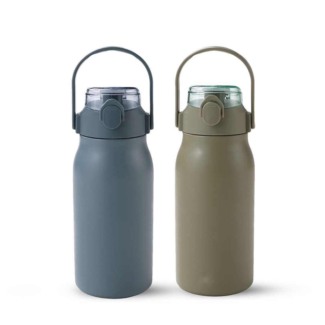 Kuber Industries Water Bottle | Vacuum Insulated Travel Bottle | Hot & Cold Water Bottle | Sipper Lid & Handle Water Bottle | 1000 ML | Pack of 2 | HH-22111B | HH-22111D | Blue & Green