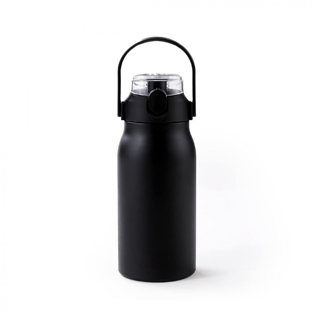 Kuber Industries Water Bottle | Vacuum Insulated Travel Bottle | Hot &amp; Cold Water Bottle | Sipper Lid &amp; Handle Water Bottle | 1000 ML | HH-22111A | Black