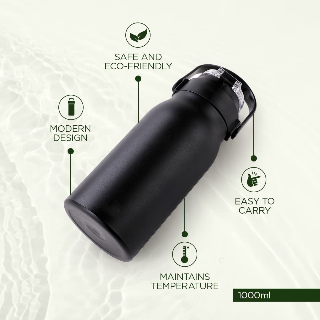 Kuber Industries Water Bottle | Vacuum Insulated Travel Bottle | Hot & Cold Water Bottle | Sipper Lid & Handle Water Bottle | 1000 ML | Pack of 3 | HH-22111D | HH-22111A | HH-22111B | Multi