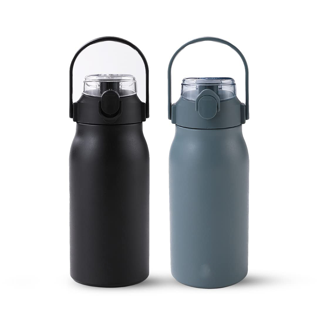 Kuber Industries Water Bottle | Vacuum Insulated Travel Bottle | Hot & Cold Water Bottle | Sipper Lid & Handle Water Bottle | 1000 ML | Pack of 2 | HH-22111A | HH-22111B | Blue & Black