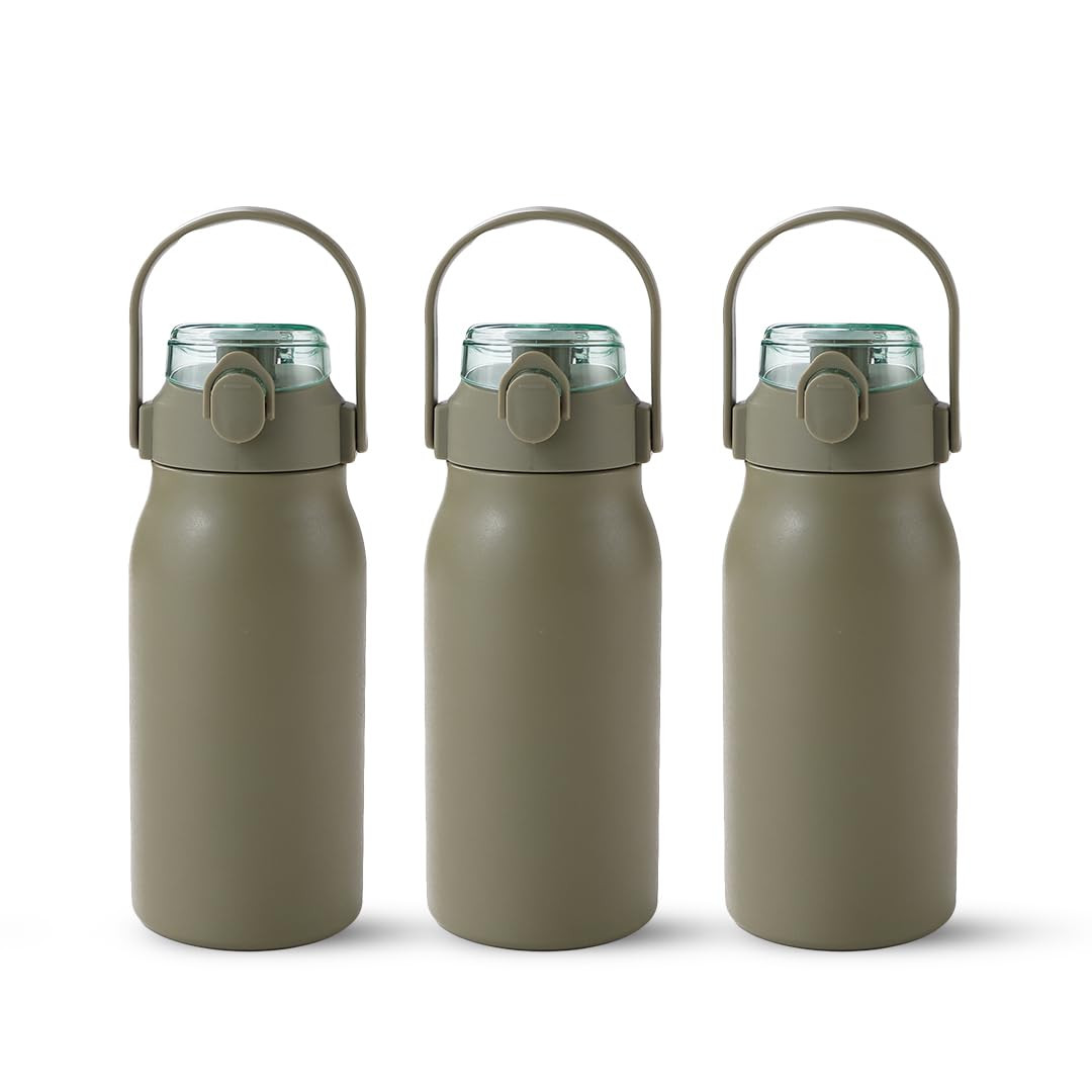 Kuber Industries Water Bottle | Vacuum Insulated Travel Bottle | Hot & Cold Water Bottle | Sipper Lid & Handle Water Bottle | 1000 ML | Pack of 3 | HH-22111D | Green