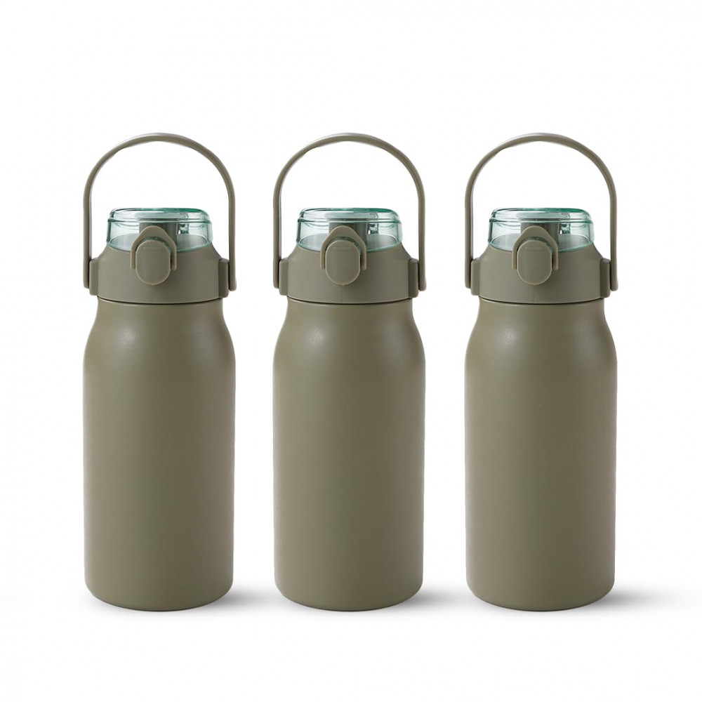 Kuber Industries Water Bottle | Vacuum Insulated Travel Bottle | Hot &amp; Cold Water Bottle | Sipper Lid &amp; Handle Water Bottle | 1000 ML | Pack of 3 | HH-22111D | Green