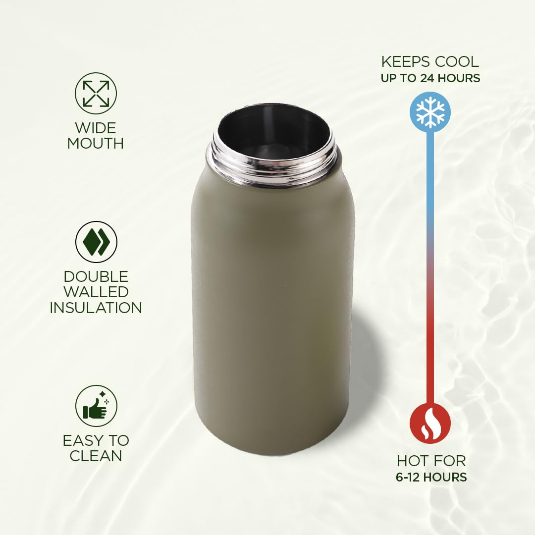 Kuber Industries Water Bottle | Vacuum Insulated Travel Bottle | Hot & Cold Water Bottle | Sipper Lid & Handle Water Bottle | 1000 ML | Pack of 3 | HH-22111D | Green