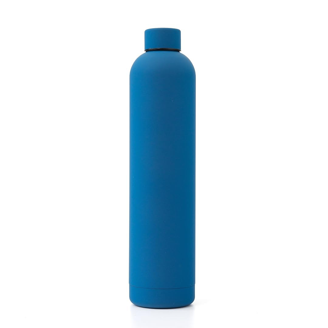 Kuber Industries Water Bottle | Vacuum Insulated Travel Bottle | Hot & Cold Water Bottle | Smooth Rubber Finish Water Bottle | 1 Ltr | PC-23823A | Blue