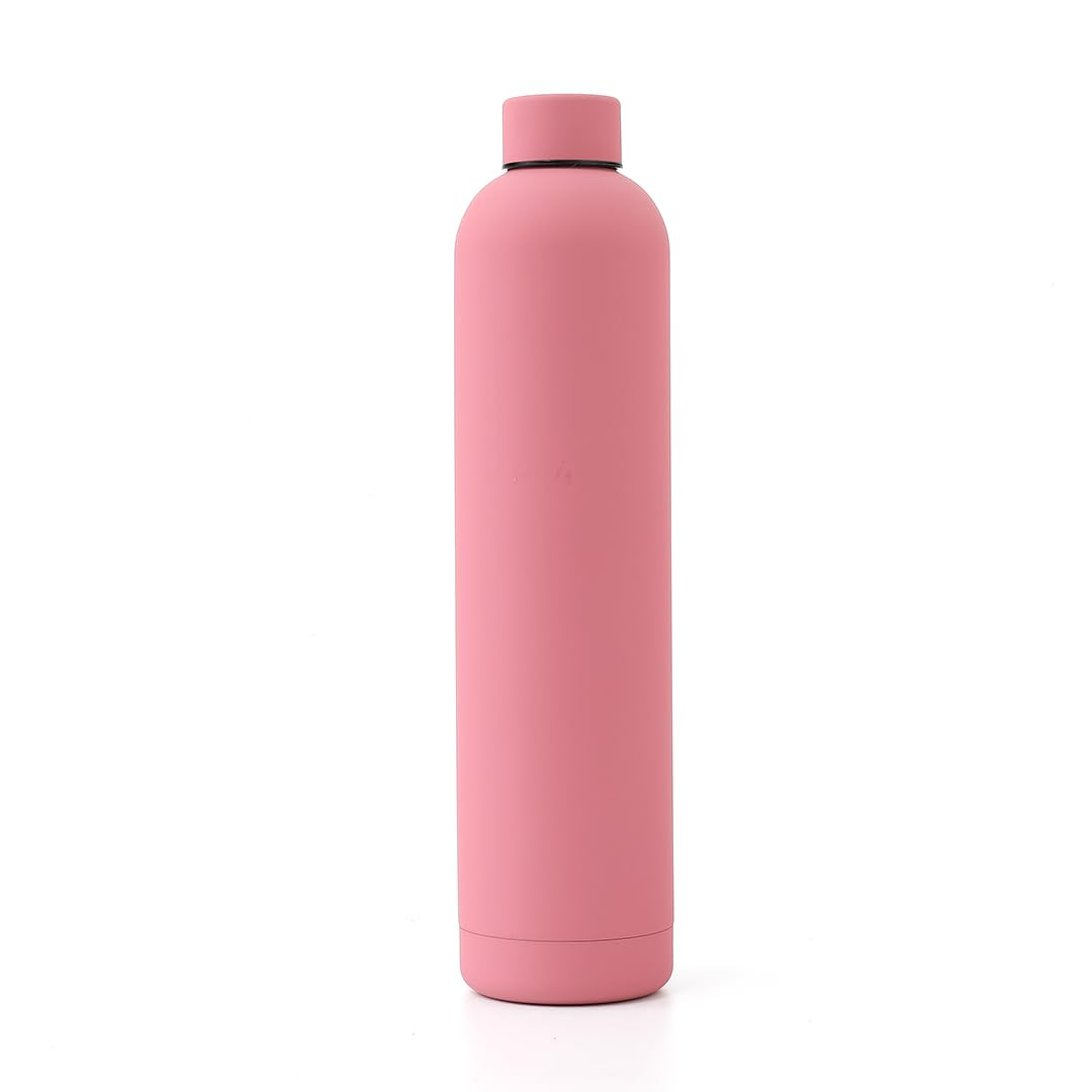 Kuber Industries Water Bottle | Vacuum Insulated Travel Bottle | Hot & Cold Water Bottle | Smooth Rubber Finish Water Bottle | 1 Ltr | PC-23823C | Pink