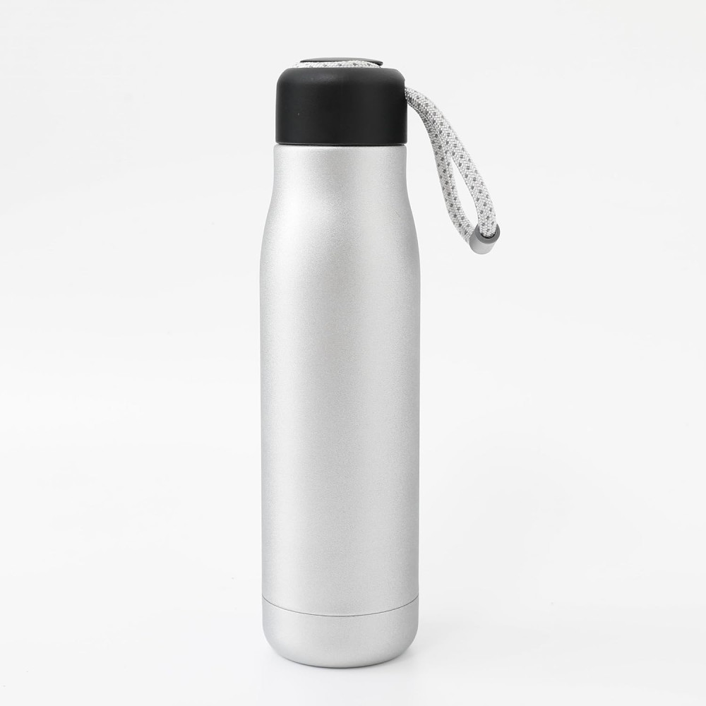 Kuber Industries Water Bottle | Vacuum Insulated Travel Bottle | Hot &amp; Cold Water Bottle | Water Bottle with Carry Handle | Thermos Flask for Gym Bottle | MYZ-230805B | 550 ML | Silver