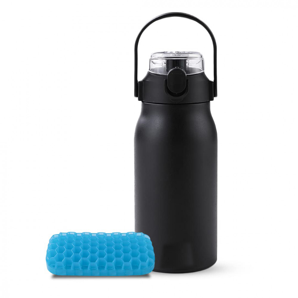 Kuber Industries Water Bottle &amp; Mouse Wrist Pad Combo Set | Office Desk Essentials Combo | Vacuum Insulated Bottle With Handle | Pain Relief Wrist Pad | 1000 ML | HH-22111A-T-D001 | Multi