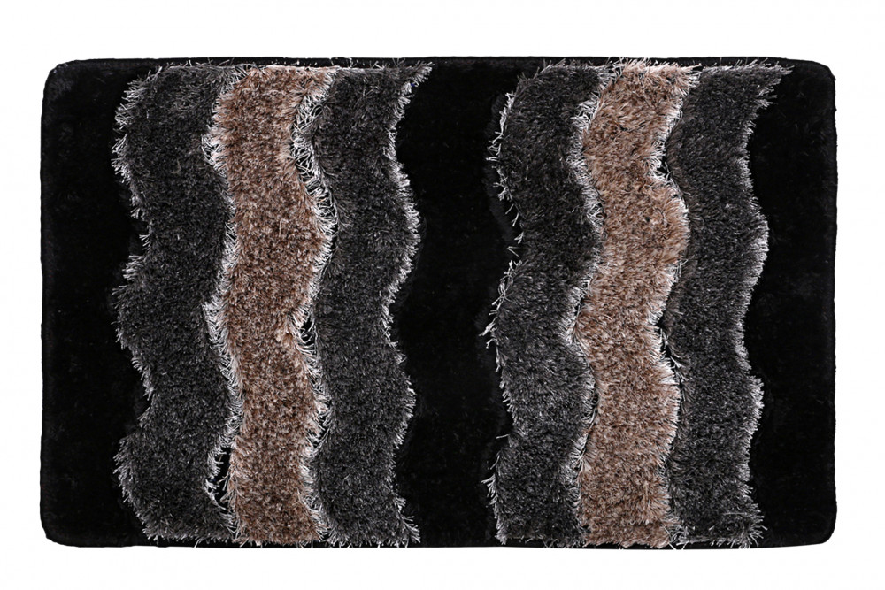 Kuber Industries Wave Design Soft, lightweigth Velvet Doormat/ Floor Mat (Black &amp; Grey)
