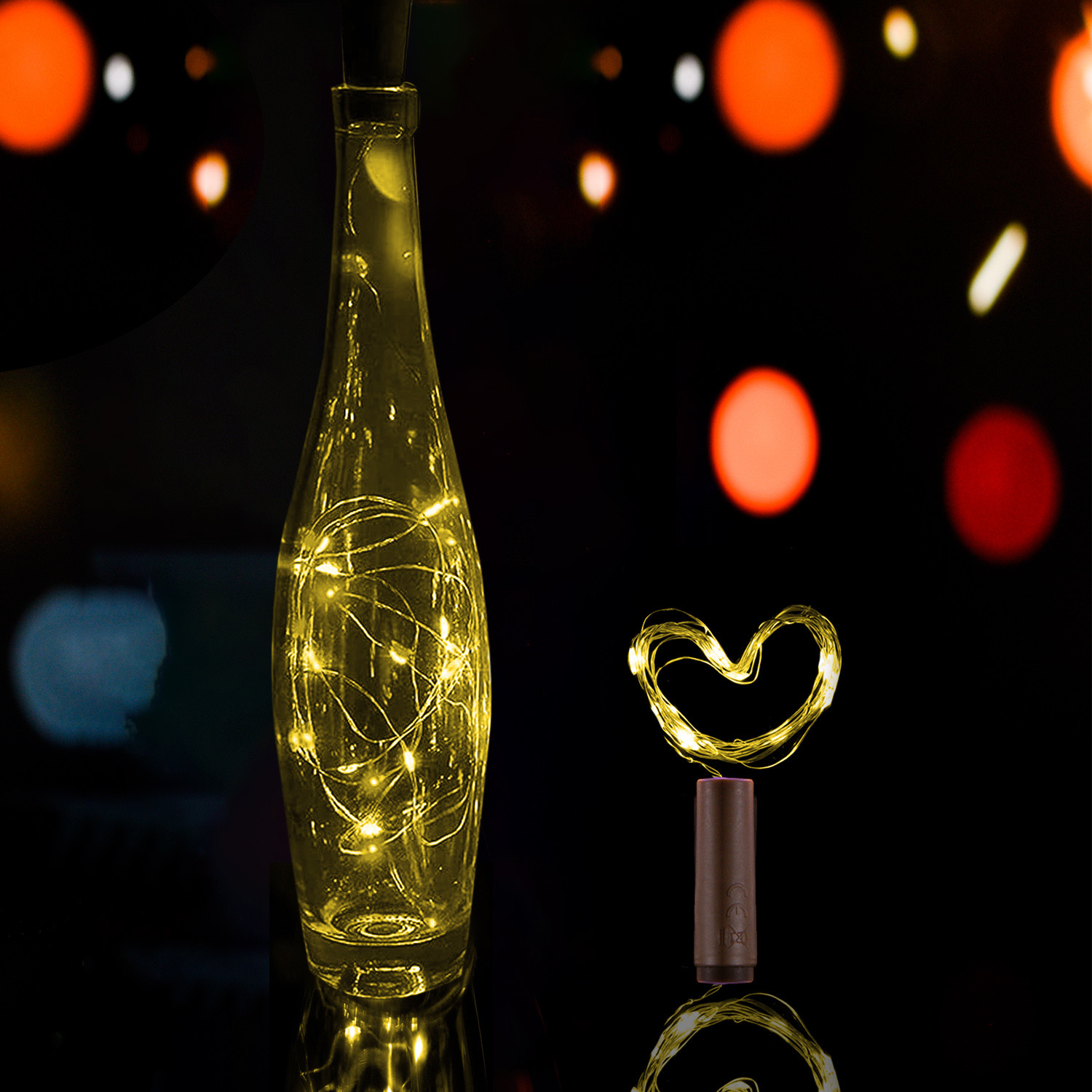 Kuber Industries Wine Bottle String Lights | 20 LED Bottle Cork Copper Wire String Lights | Wine Bottle Lights for Home Decoartion | Battery Powered | Warm White