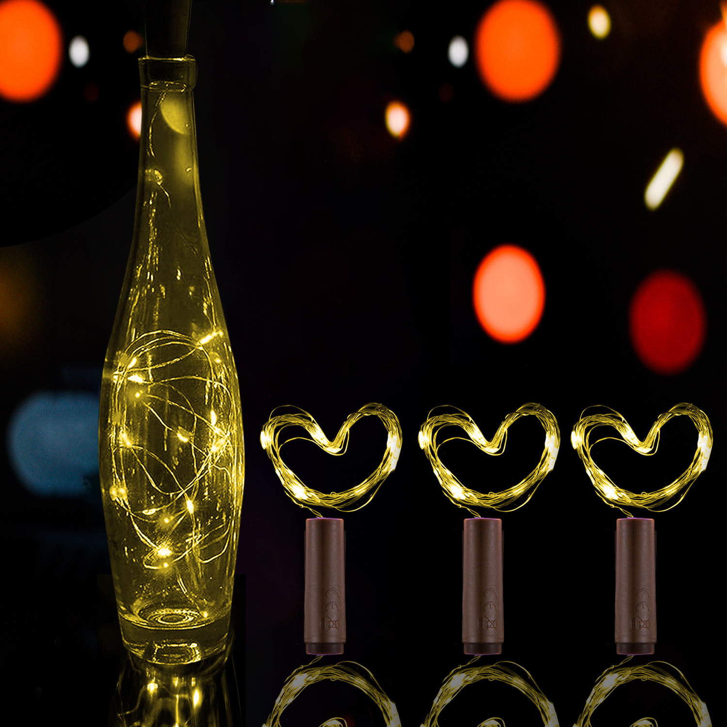 Kuber Industries Wine Bottle String Lights | 20 LED Bottle Cork Copper Wire String Lights | Wine Bottle Lights for Home Decoartion | Battery Powered | Warm White