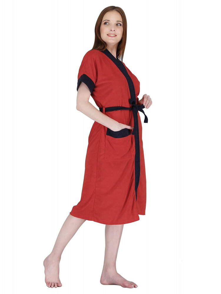 Kuber Industries Women Bathrobe | Soft on Skin Micro Terry | Red, Free Size, Set of 1 | Highly Absorbent Bath Gown | Spa &amp; Swimming Robe for Women | Comfortable and Stylish Bathrobe