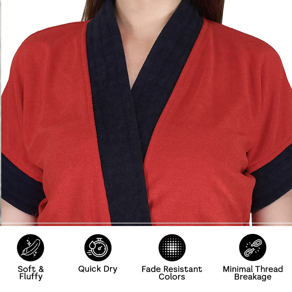 Kuber Industries Women Bathrobe | Soft on Skin Micro Terry | Red, Free Size, Set of 1 | Highly Absorbent Bath Gown | Spa & Swimming Robe for Women | Comfortable and Stylish Bathrobe