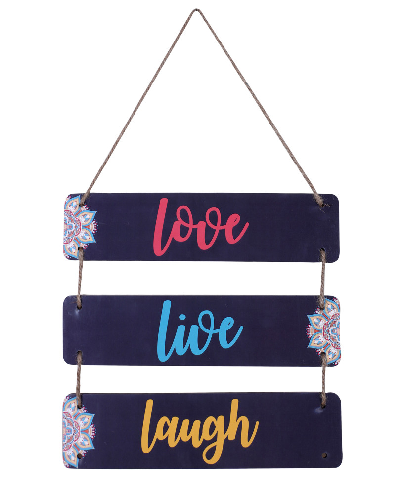 Kuber Industries Wooden 3 Layered Meaningfull&quot;LOVE,LIVE,LAUGH&quot;Wall Hanging Quotes For Home &amp; Office Decoration (Black)