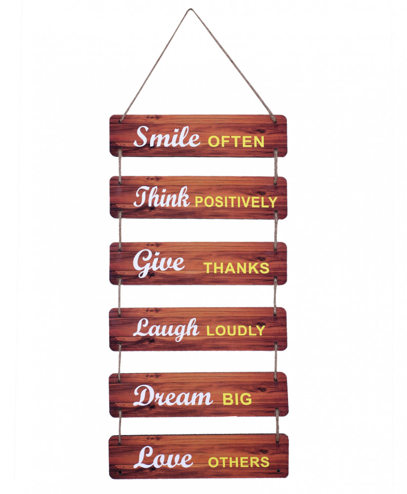 Kuber Industries Wooden 6 Layered Hanging Plaque Sign&quot;SMILE,THINK,GIVE,LAUGH,DREAM,LOVE&quot;Quotes For Home Decoration (Brown)