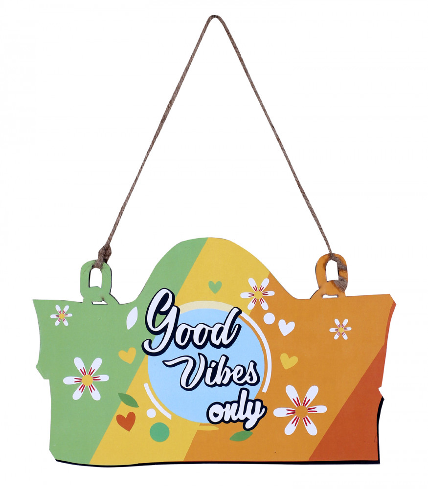 Kuber Industries Wooden&quot;Good Vibes Only&quot;Printed Wall Hanging Quotes For Office &amp; Home Décor (Multicolor)