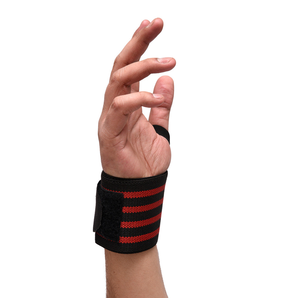 Kuber Industries Wrist Brace with Thumb Loop | Wrist Supporter for Gym | Nylon Wrist Wrap Band Strap for Men and Women | Pain Relief Band | 1 Piece | Red &amp; Black