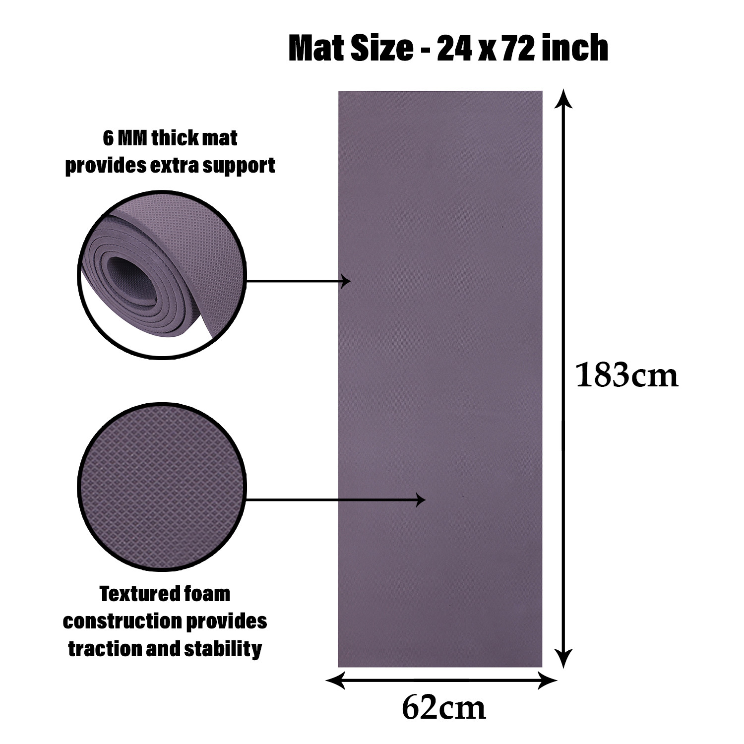 Kuber Industries Yoga Mat | Eva Foam Workout Mat | Anti-Skid Floor Exercise Mat | Carpet Mat for Gym-Fitness | Yoga Mat for Women | Yoga Mat for Men | 6 MM | Gray