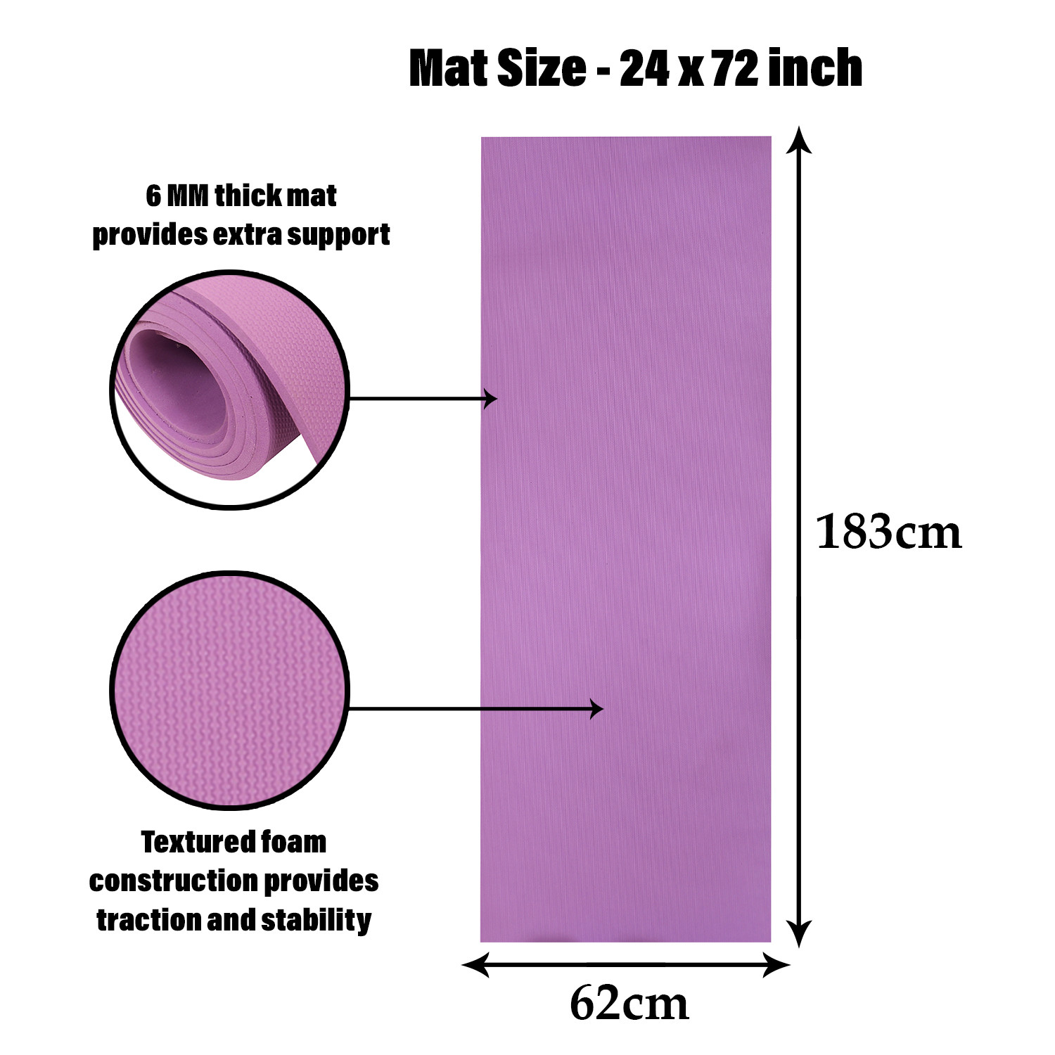 Kuber Industries Yoga Mat | Eva Foam Workout Mat | Anti-Skid Floor Exercise Mat | Carpet Mat for Gym-Fitness | Yoga Mat for Women | Yoga Mat for Men | 6 MM | Purple