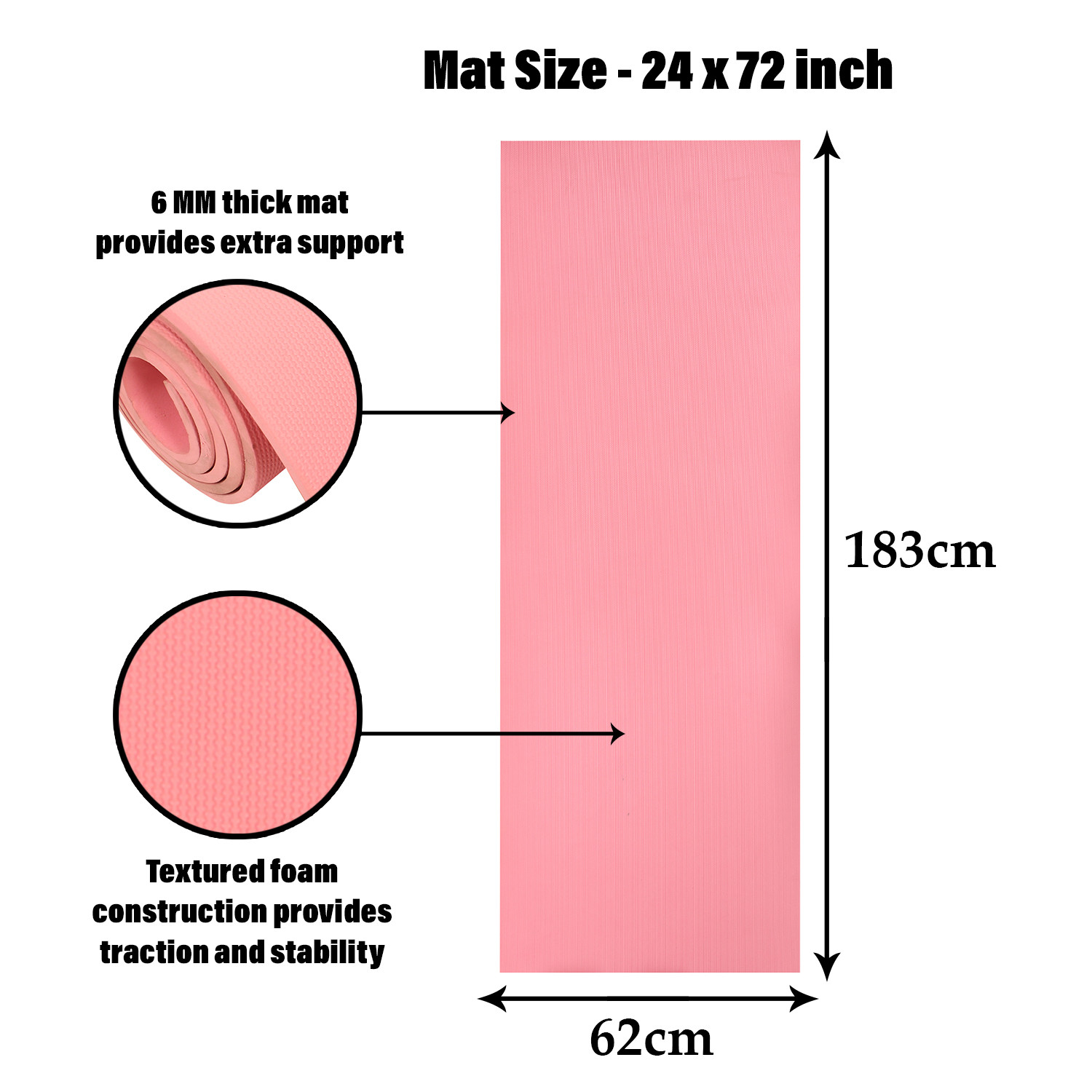 Kuber Industries Yoga Mat | Eva Foam Workout Mat | Anti-Skid Floor Exercise Mat | Carpet Mat for Gym-Fitness | Yoga Mat for Women | Yoga Mat for Men | 6 MM | Pink