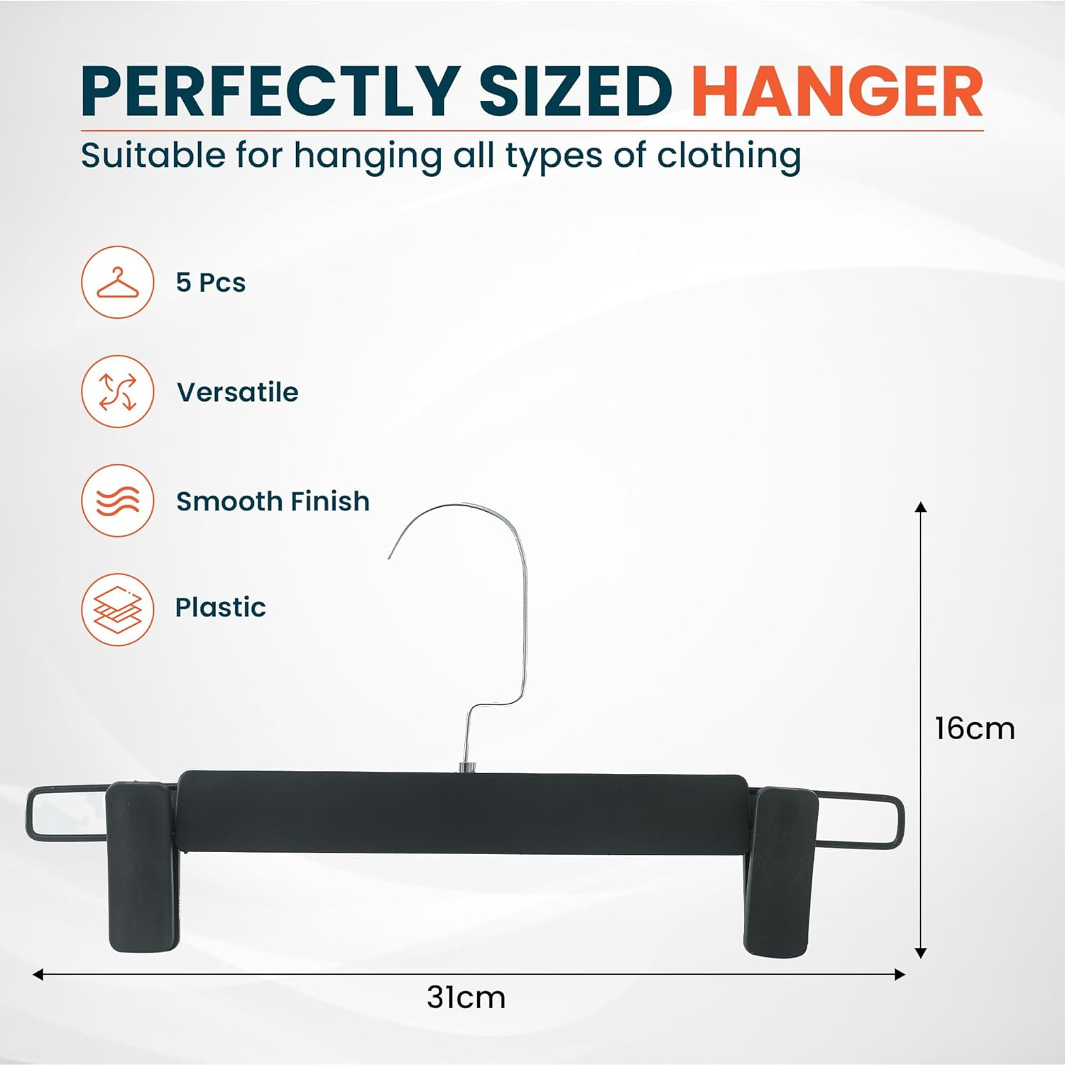 Kuber IndustriesRecycled Plastic Cloth Hanger Set of 5 With Chromed Plated Steel Hook (Black)