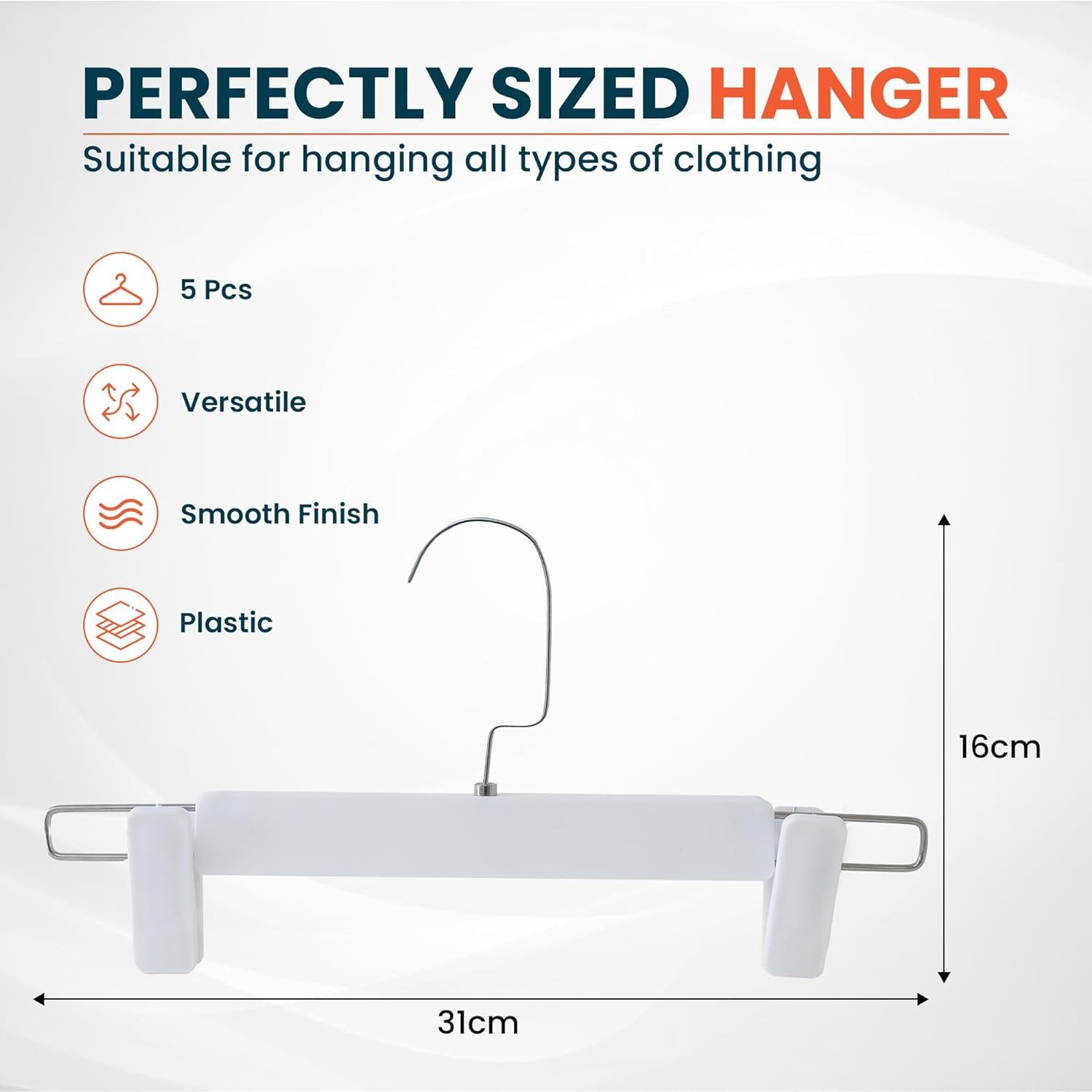 Kuber IndustriesRecycled Plastic Cloth Hanger Set of 5 With Chromed Plated Steel Hook (White)