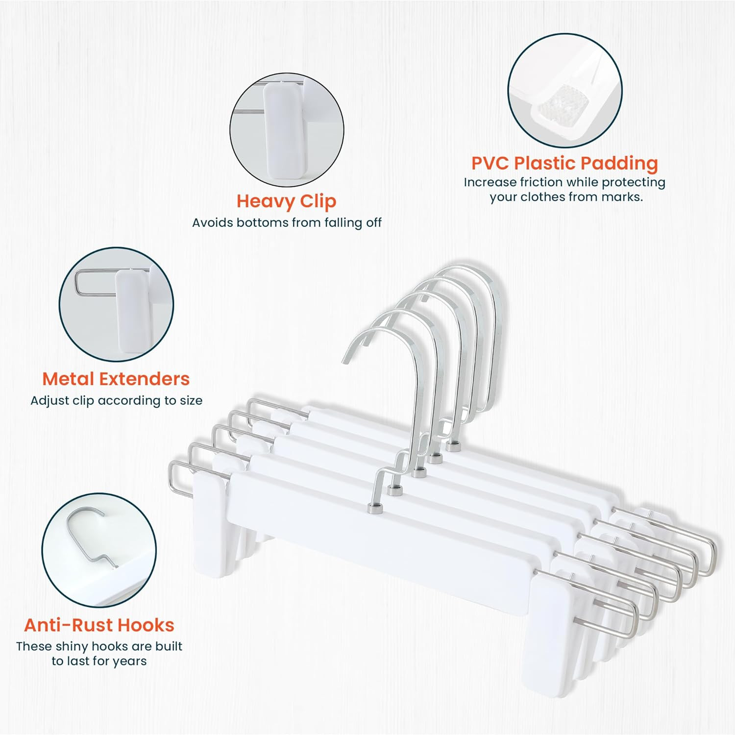 Kuber IndustriesRecycled Plastic Cloth Hanger Set of 5 With Chromed Plated Steel Hook (White)