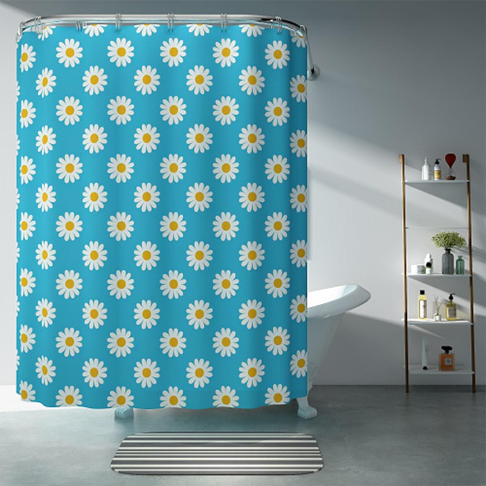 Kuber IndustriesSoft Texture Bath curtain|Natural Drape Waterproof Shower Curtain 6 Feet|Blue