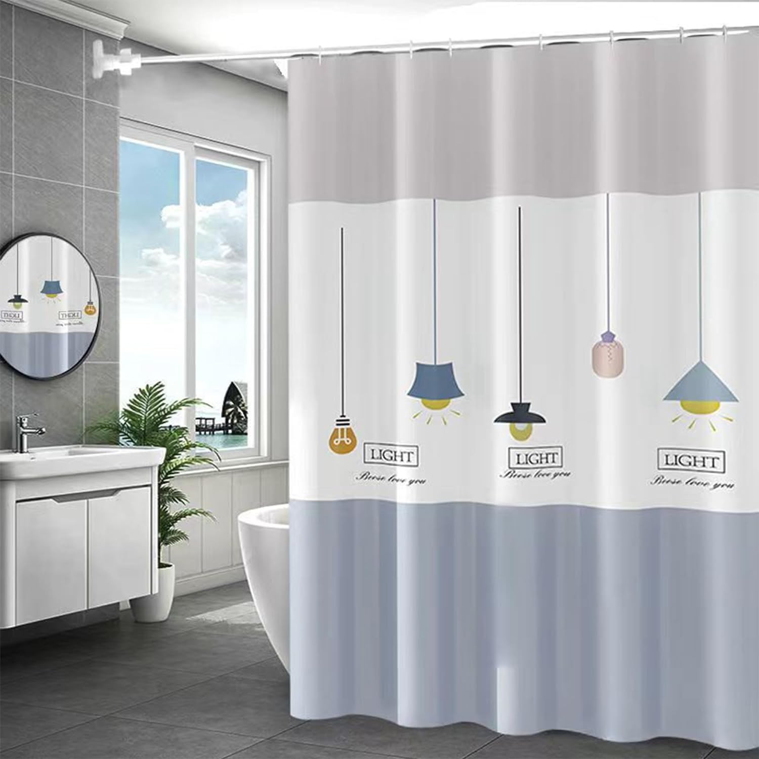 Kuber IndustriesSoft Texture Bath curtain|Natural Drape Waterproof Shower Curtain 6 Feet|Grey