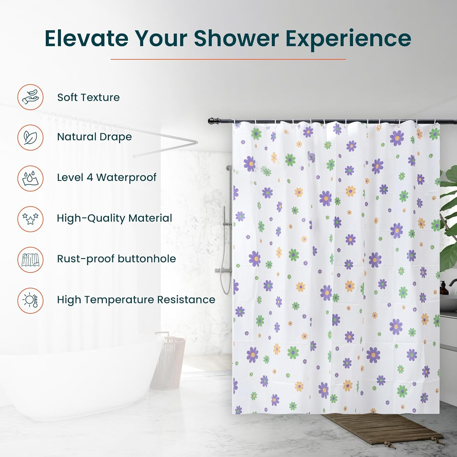 Kuber IndustriesSoft Texture Bath curtain|Natural Drape Waterproof Shower Curtain 6 Feet|White