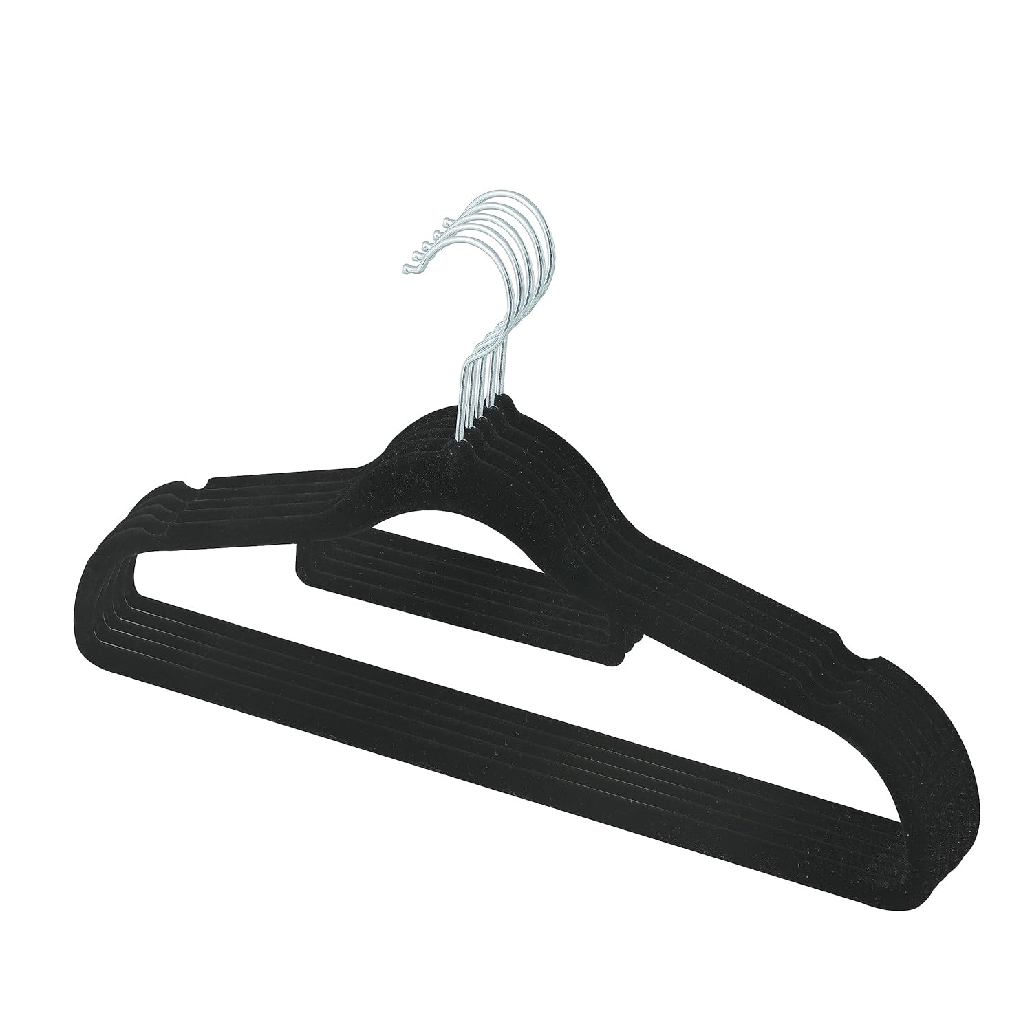 Kuber IndustriesVelvet Cloth Hanger Set of 5 With Chromed Plated Steel Hook (Black)