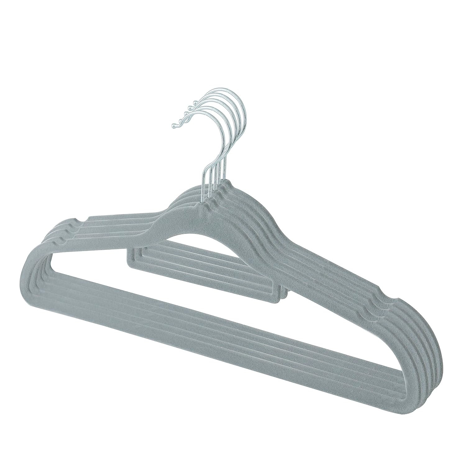 Kuber IndustriesVelvet Cloth Hanger Set of 5 With Chromed Plated Steel Hook (Grey)