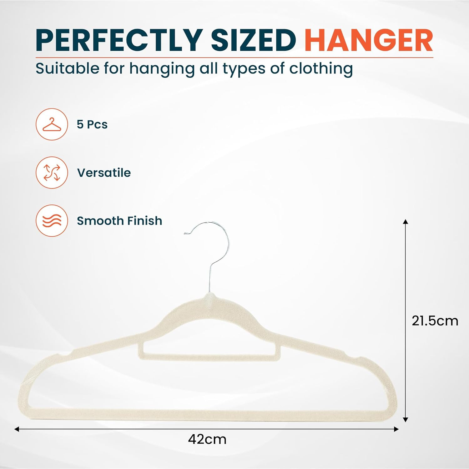 Kuber IndustriesVelvet Cloth Hanger Set of 5 With Chromed Plated Steel Hook (Ivory)