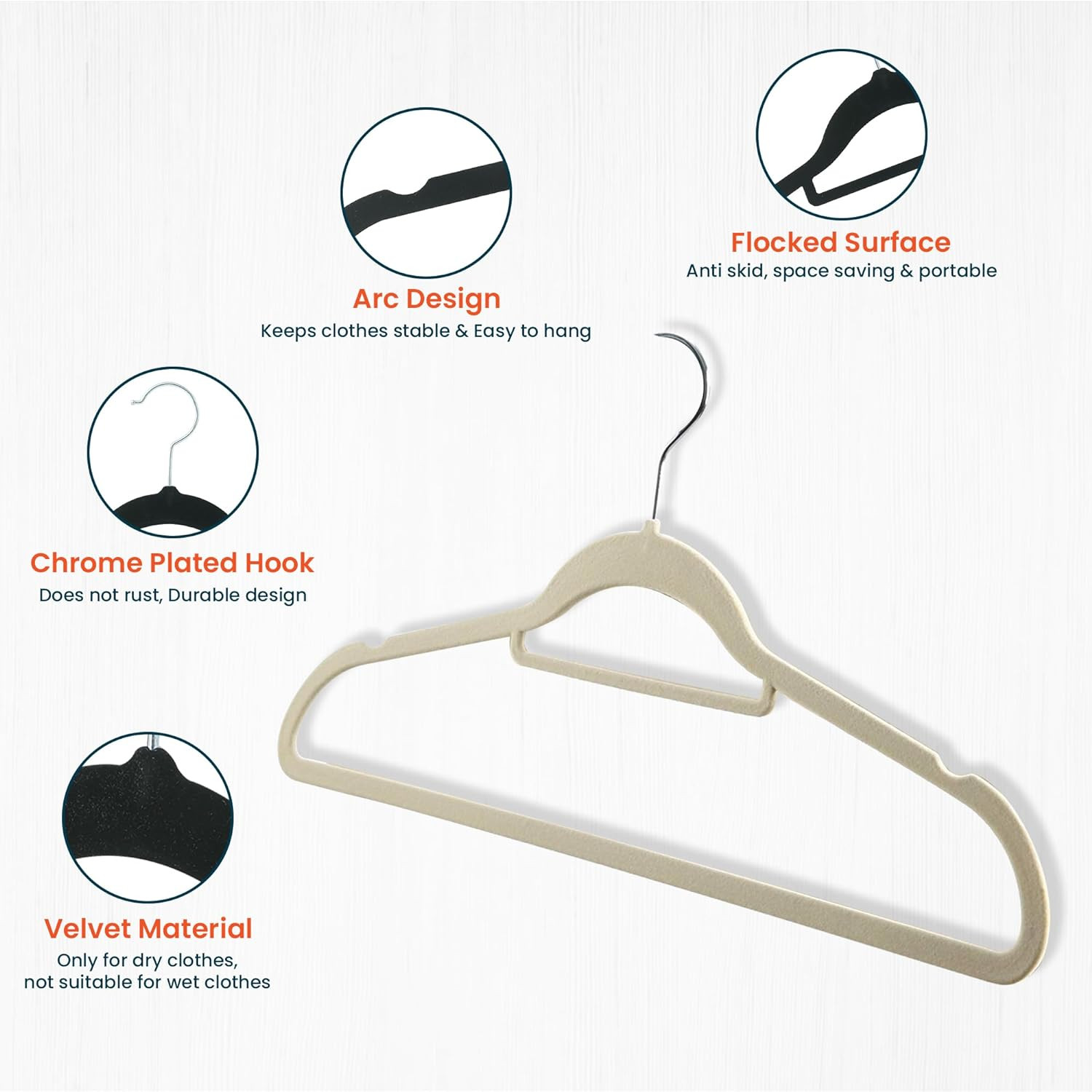 Kuber IndustriesVelvet Cloth Hanger Set of 5 With Chromed Plated Steel Hook (Ivory)