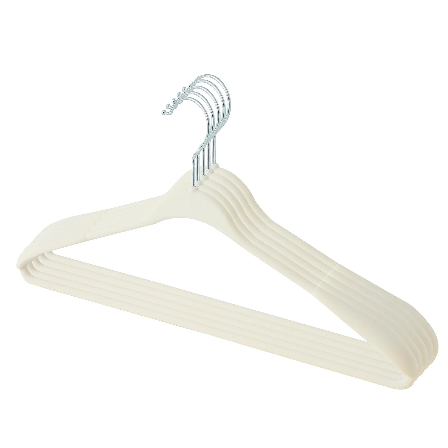 Kuber IndustriesVelvet Cloth Hanger Set of 5 With Chromed Plated Steel Hook (White)