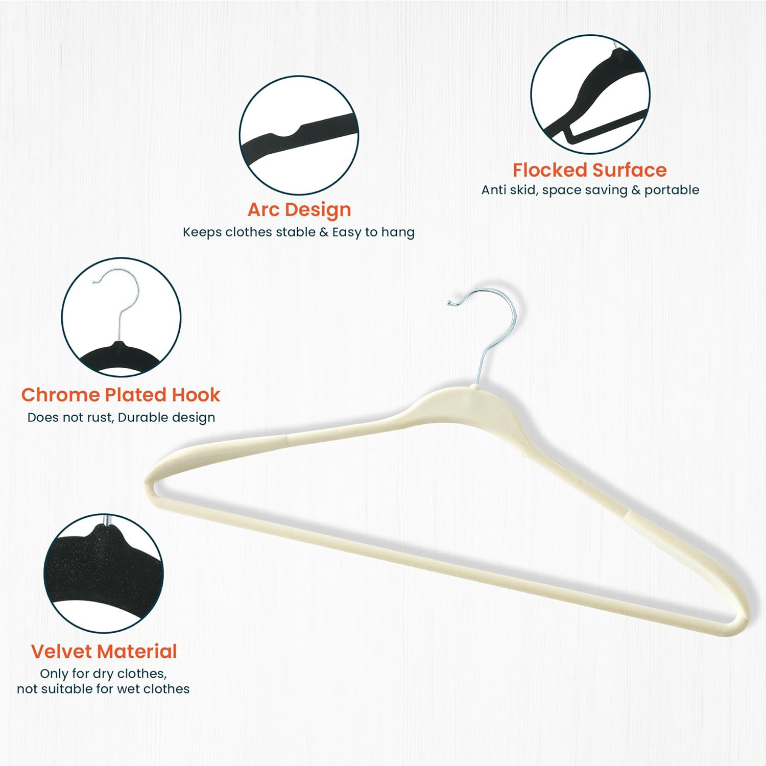 Kuber IndustriesVelvet Cloth Hanger Set of 5 With Chromed Plated Steel Hook (White)