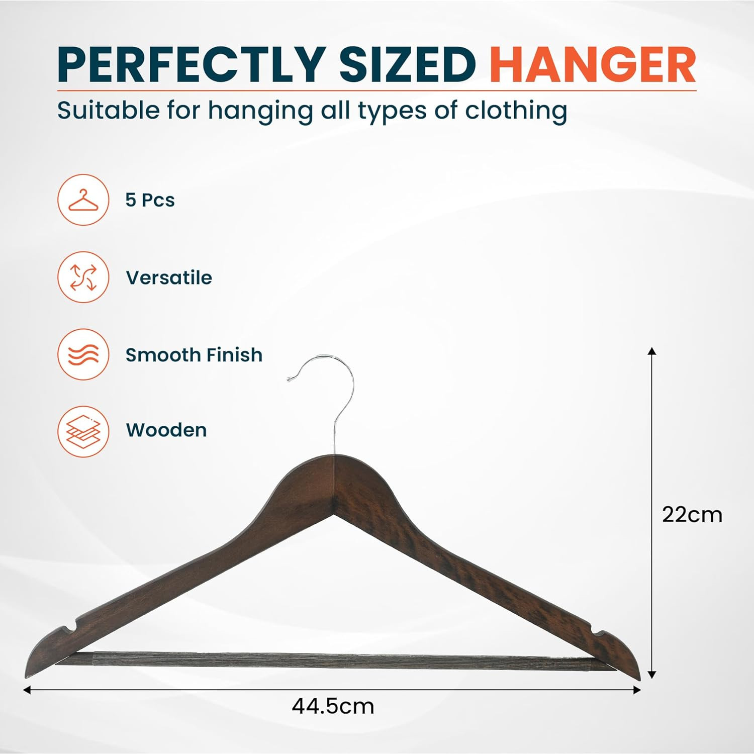 Kuber IndustriesWooden Cloth Hanger Set of 5 With Chromed Plated Steel Hook|Brown|