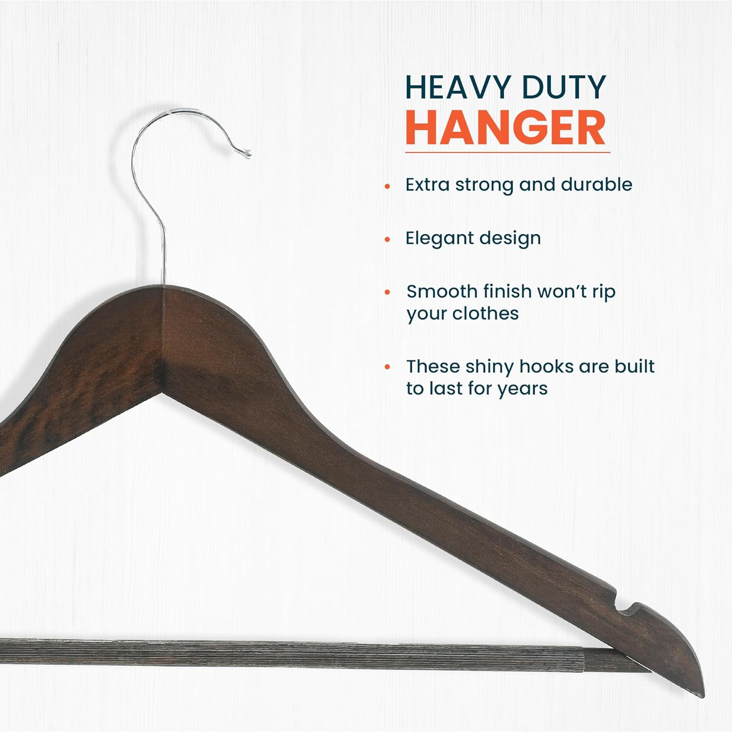 Kuber IndustriesWooden Cloth Hanger Set of 5 With Chromed Plated Steel Hook|Brown|